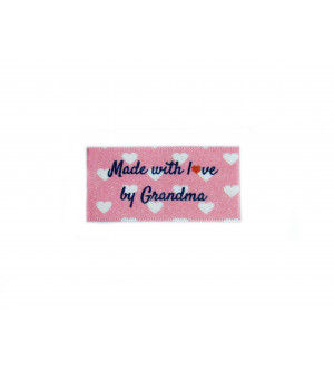 Made with love by Grandma labels large flat - 16, 32 or 48 pack (pink with hearts design)