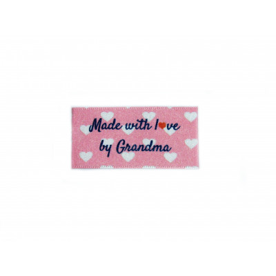 Made with love by Grandma labels large flat - 16, 32 or 48 pack (pink with hearts design)