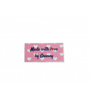 Made with love by Granny Labels large flat - 16, 32 or 48 pack (pink with hearts design)