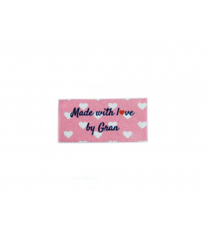 Made with love by Gran Labels large flat - 16, 32 or 48 pack (pink with hearts design)