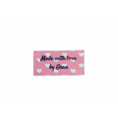 Made with love by Gran Labels large flat - 16, 32 or 48 pack (pink with hearts design)