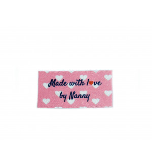 Made with love by Nanny labels large flat - 16, 32 or 48 pack (pink with hearts design)