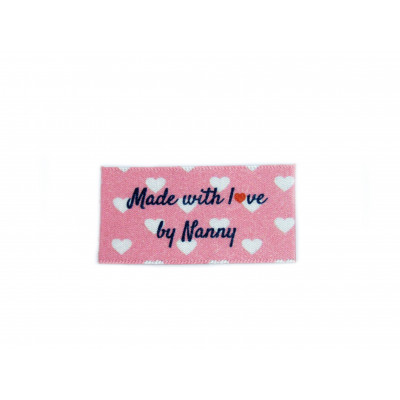 Made with love by Nanny labels large flat - 16, 32 or 48 pack (pink with hearts design)