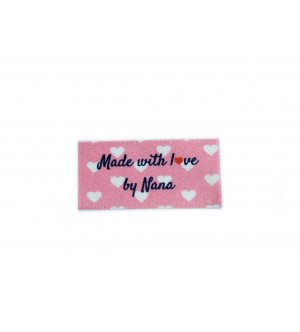 Made with love by Nana labels large flat - 16, 32 or 48 pack (pink with hearts design)