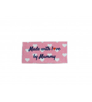 Made with love by Mummy labels large flat - 16, 32 or 48 pack (pink with hearts design)