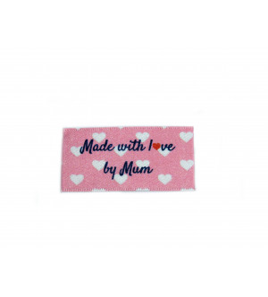 Made with love by Mum labels large flat - 16, 32 or 48 pack (pink with hearts design)