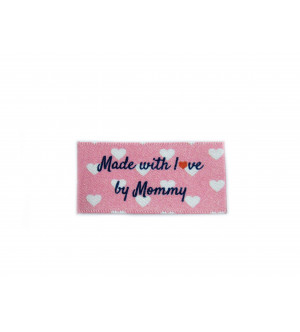 Made with love by Mommy labels large flat - 16, 32 or 48 pack (pink with hearts design)