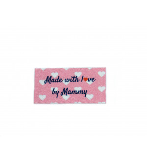Made with love by Mammy labels large flat - 16, 32 or 48 pack (pink with hearts design)