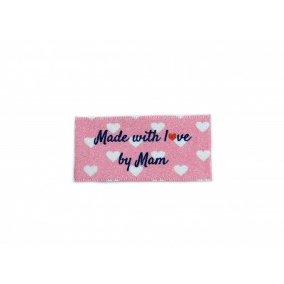 Made with love by Mam labels large flat - 16, 32 or 48 pack (pink with hearts design)