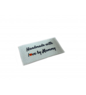 Handmade with love by Mummy labels large flat - 16, 32 or 48 pack (four ribbon colours)