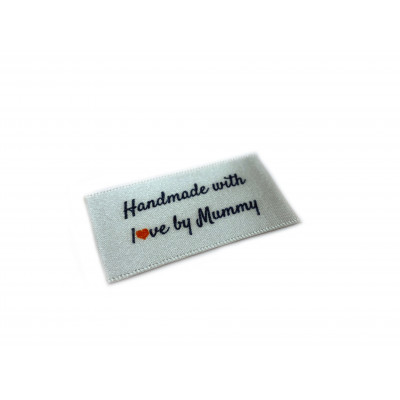 Handmade with love by Mummy labels large flat - 16, 32 or 48 pack (four ribbon colours)