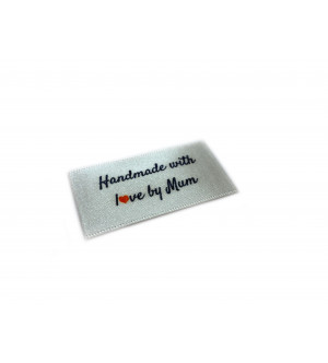 Handmade with love by Mum labels large flat - 16, 32 or 48 pack (four ribbon colours)