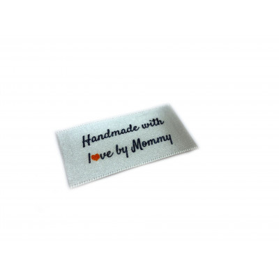 Handmade with love by Mommy labels large flat - 16, 32 or 48 pack (four ribbon colours)