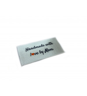 Handmade with love by Mom labels large flat - 16, 32 or 48 pack (four ribbon colours)