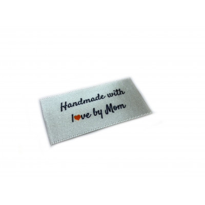 Handmade with love by Mom labels large flat - 16, 32 or 48 pack (four ribbon colours)