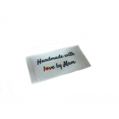 Handmade with love by Mam labels large flat - 16, 32 or 48 pack (four ribbon colours)