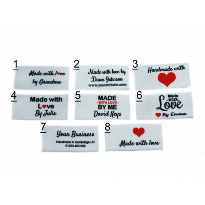 Made with love labels large fold in white (8 designs)