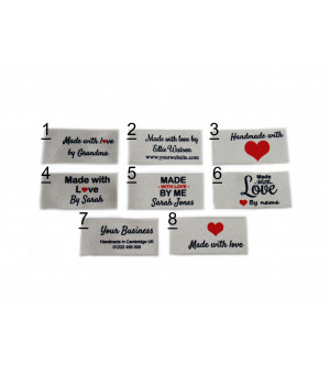 Made with love labels in silver (8 designs 25x40mm Flat)