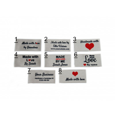 Made with love labels in silver (8 designs 25x40mm Flat)