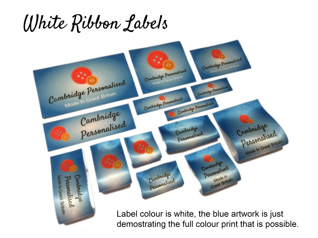 Set of 100 White Satin Fabric Labels 1 Inch or 25mm Custom Black