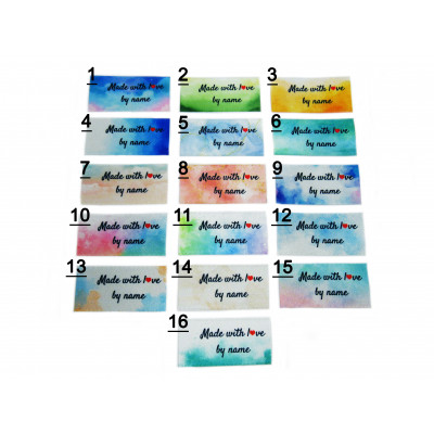 Made with love labels (16 watercolour designs 25x40mm Flat)