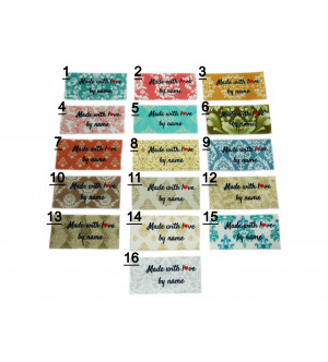  Made with love labels (16 Damask designs 25x40mm Flat)