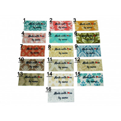  Made with love labels (16 Damask designs 25x40mm Flat)