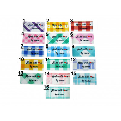 Made with love labels (16  Vichy/Gingham designs 25x40mm Flat)