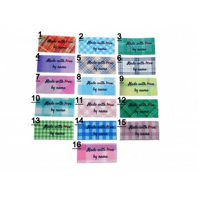 Made with love labels (16 Plaid & Tartan designs 25x40mm Flat)