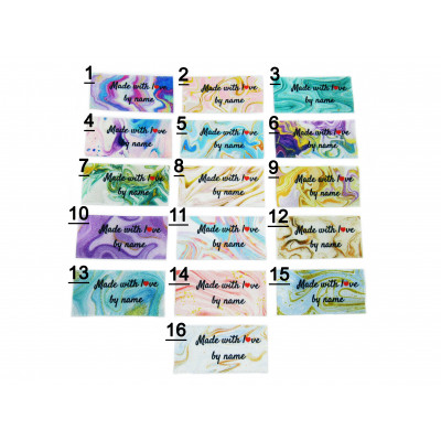 Made with love labels (16 liquid marble designs 25x40mm Flat)