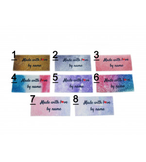 Made with love labels (8 sparkle & shimmer effect designs 25x40mm Flat)