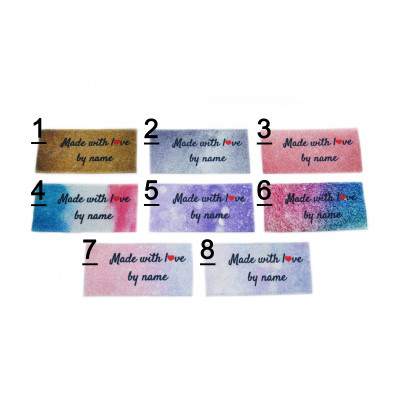 Made with love labels (8 sparkle & shimmer effect designs 25x40mm Flat)