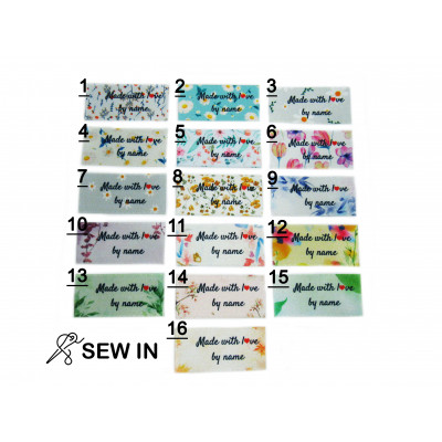 Made with love labels (16 watercolour designs 25x40mm Flat)