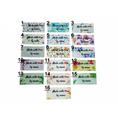 Made with love labels (16 watercolour designs 25x40mm Flat)