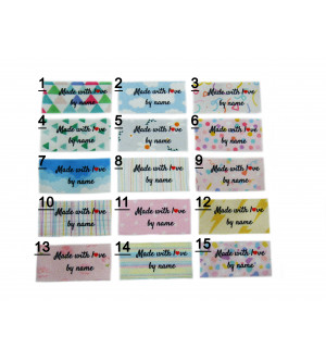 Made with love labels (16 modern & retro designs 25x40mm Flat)