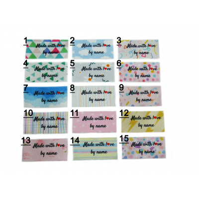 Made with love labels (16 modern & retro designs 25x40mm Flat)