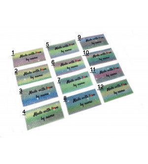 Made with love labels (12 Unicorn Glitter Effect designs 25x40mm Flat)