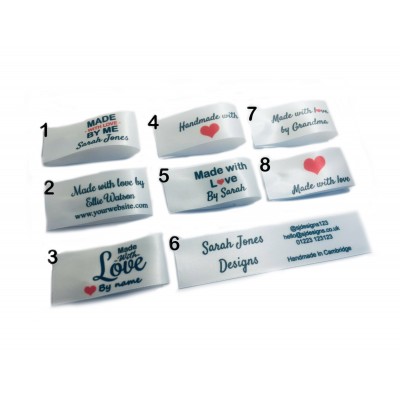 Made with love labels in bridal white (8 designs 25x50mm Fold)