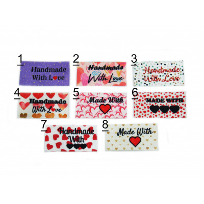 Made with love labels (8 heart designs 25x40mm Flat)