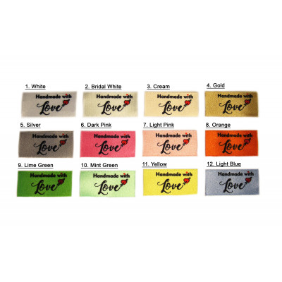 Handmade with love labels (12 colours 25x40mm Flat) 