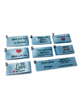 Made with love labels in light blue (8 designs 25x50mm Fold)
