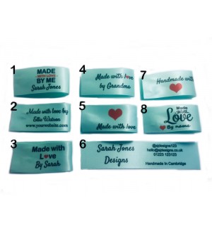 Made with love labels in mint green (8 designs 25x50mm Fold)
