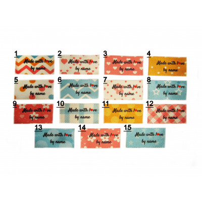  Made with love labels (15 scrapbook designs 25x40mm Flat)