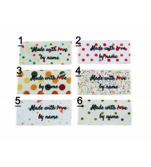  Made with love labels (6 Polka Dot designs 25x40mm Flat)