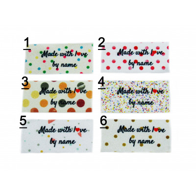  Made with love labels (6 Polka Dot designs 25x40mm Flat)