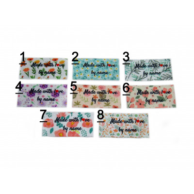 Made with love labels (8 floral designs 25x40mm Flat)