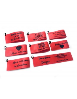 Made with love labels in red (8 designs 25x50mm Fold)