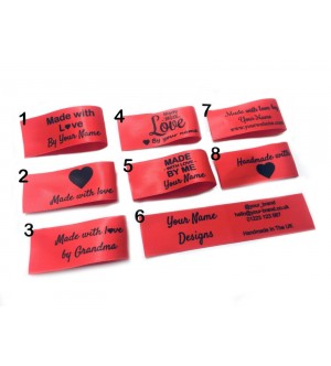 Made with love labels in red (8 designs 25x50mm Fold)