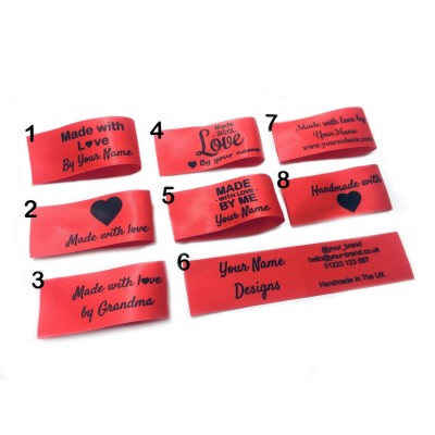 Made with love labels in red (8 designs 25x50mm Fold)