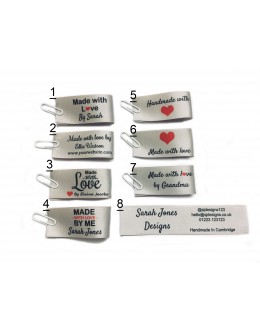 Made with love labels in silver  (8 designs 25x50mm Fold)